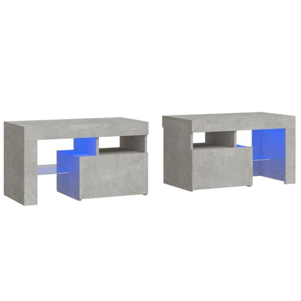 Yöpöydät 2 kpl LED-valoilla betoninharmaa 70x36,5x40 cm (52773)