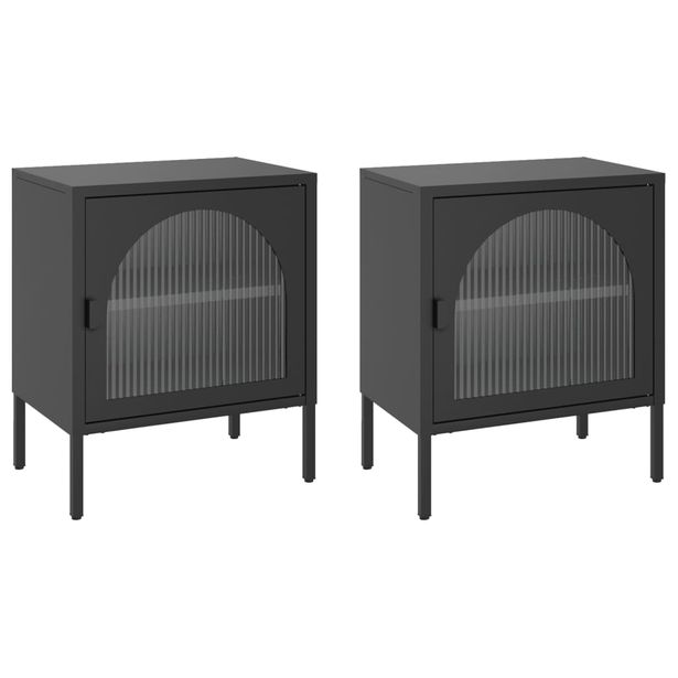 Yöpöydät 2 kpl musta 50x35x60 cm lasi ja teräs (11825)