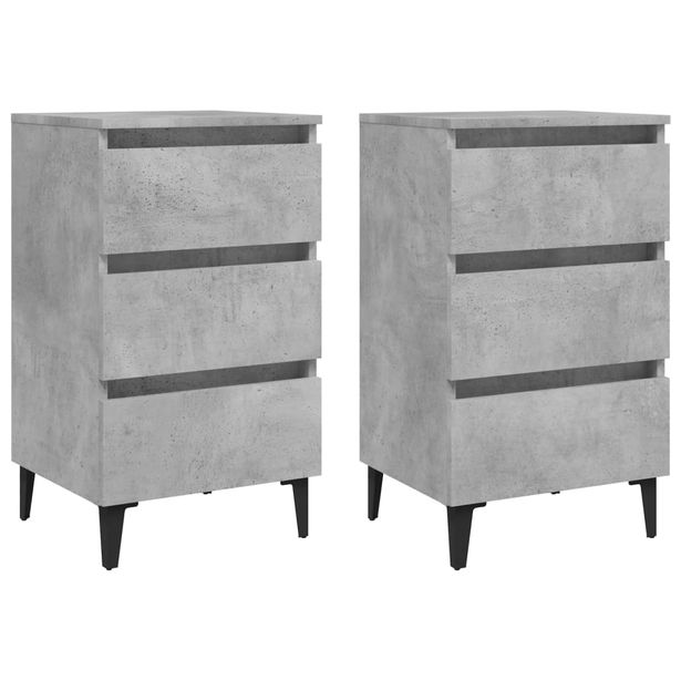 Yöpöydät metallijaloilla 2 kpl betoninharmaa 40x35x69 cm (05914)