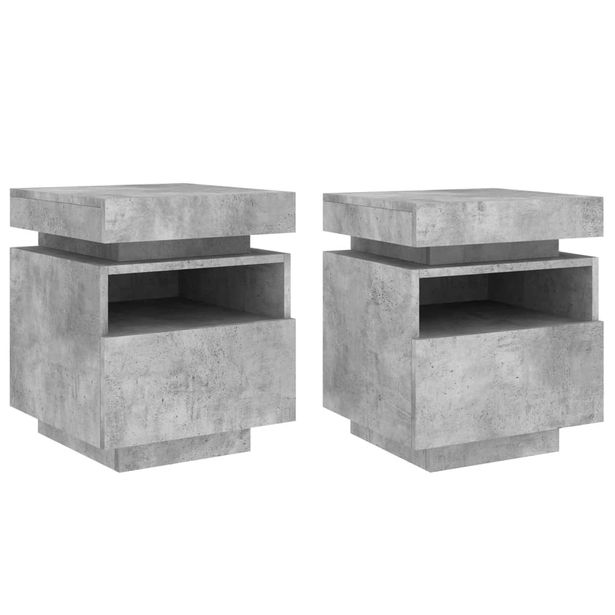 Yöpöytä LED-valoilla 2 kpl betoninharmaa 40x39x48,5 cm (36791)
