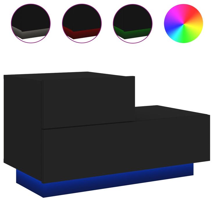 Yöpöytä LED-valoilla musta 70x36x40,5 cm (36778)