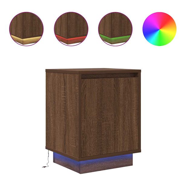Yöpöytä LED-valoilla Ruskea Tammi 38x34x50 cm (61277)