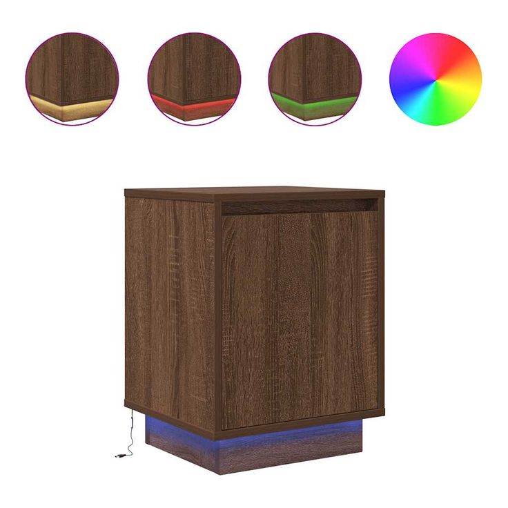 Yöpöytä LED-valoilla Ruskea Tammi 38x34x50 cm (61277)