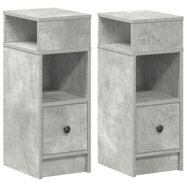 Yöpöytäkaapit 2 kpl laatikolla betoninharmaa 25x31x66 cm (58621)
