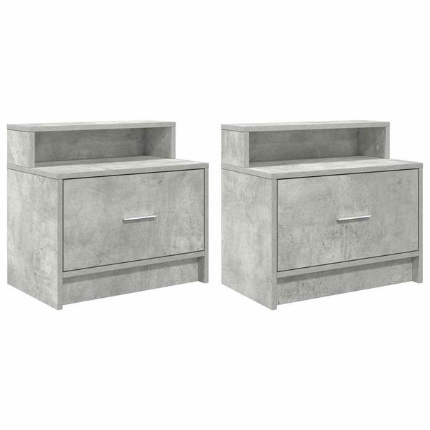 yöpöytäkaapit laatikolla 2 kpl betoninharmaa 51x31x47 cm (58675)