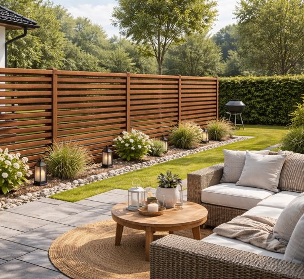 Aitaelementti Suunnikas pihassa – AI-havainnekuva