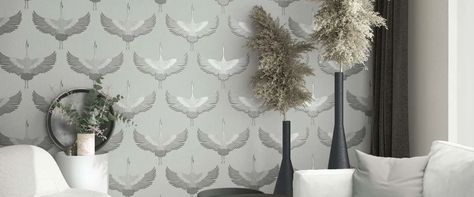 Japandi-henkinen Marburg Kyoto -kurkitapetti harmaan ja metallinhohdon sävyisenä