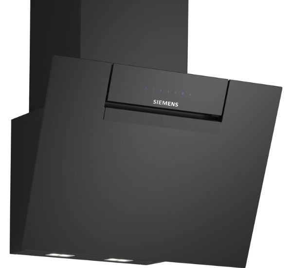 Musta lasinen Siemens iQ300 LC67KFN60 -seinäliesituuletin