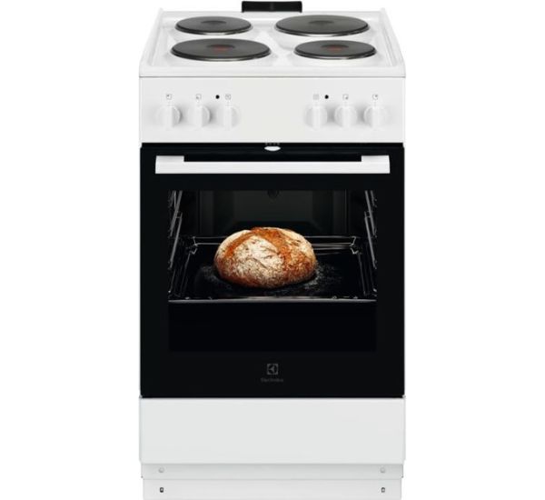 Electrolux 300 -valurautaliesi 50 cm, valkoinen – perinteinen lattialiesi valurautaisilla keittolevyillä