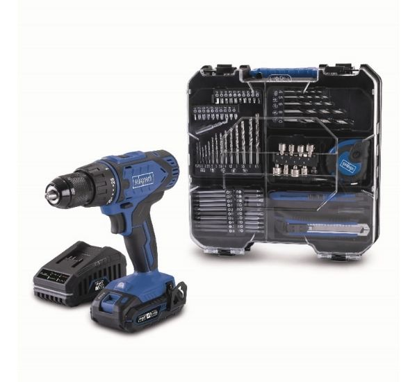 Akkuporakone Scheppach C-DTB74/1-X, 20 V, akulla, laturilla ja 74-osaisella tarvikesetillä