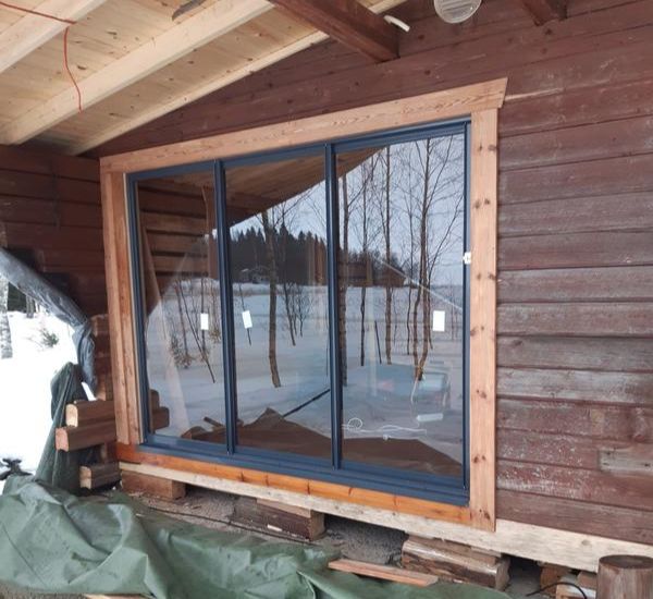 Terassin lasiliukuovi Keraplast 3-os. harmaa kirkas lasi mittatilaus