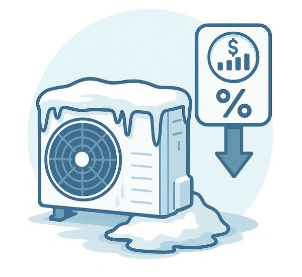 Ilmalämpöpumpun sähkönkulutus ja hyötysuhde pakkasilla