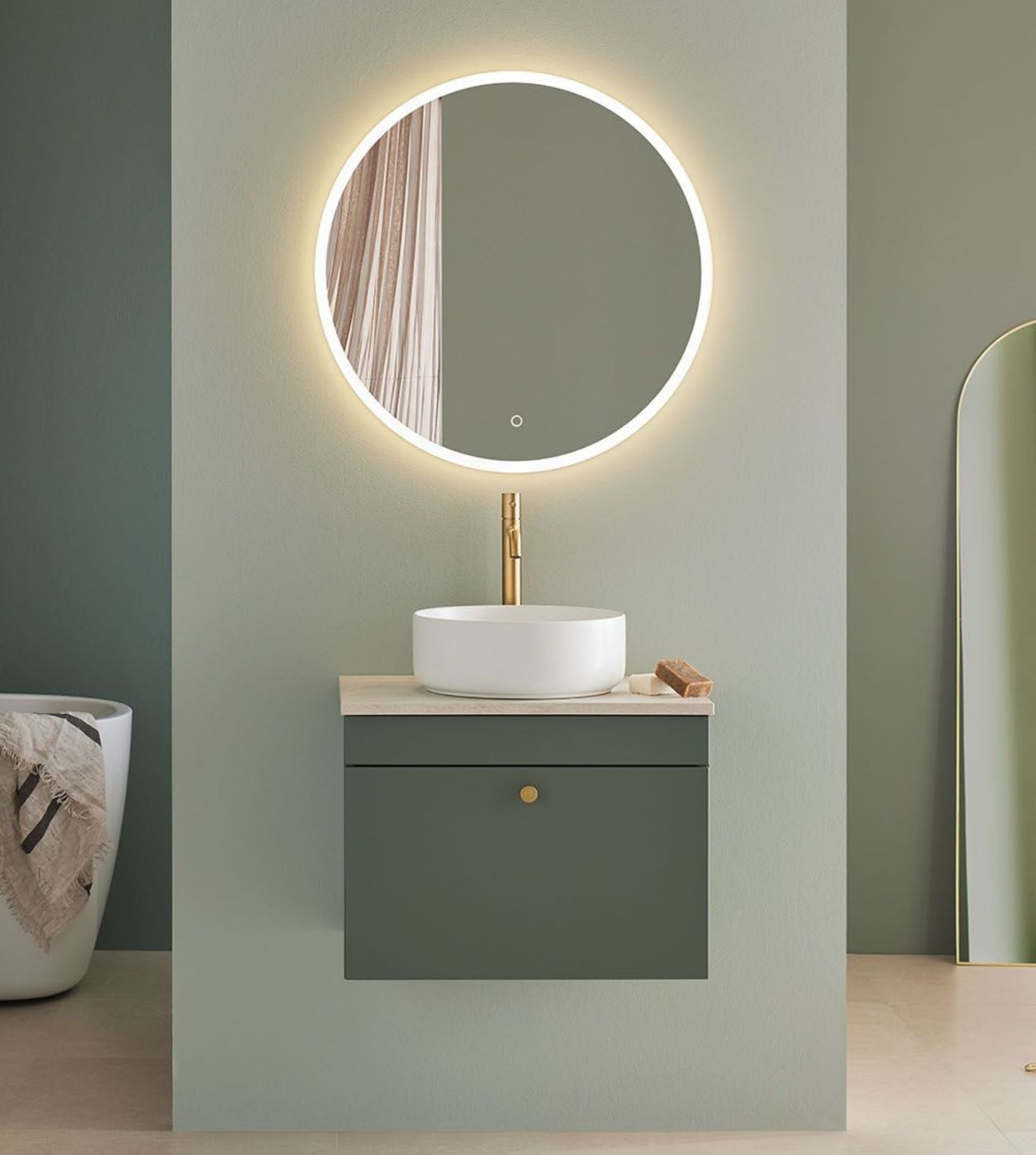 Allaskaappi malja-altaalla Hafa Haze 600 mm, vihreä – moderni ja linjakas kylpyhuonekaluste