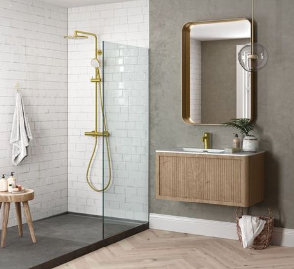 Sadesuihkusetti Damixa Silhouet, termostaattihanalla, harjattu messinki, suihkupää 250 mm