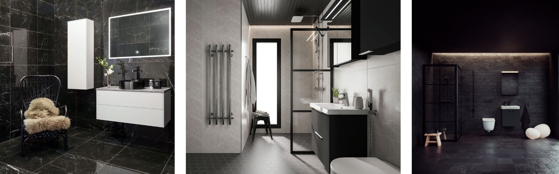 Musta kylpyhuone – rohkea valinta huokuu tyyliä ja eleganssia