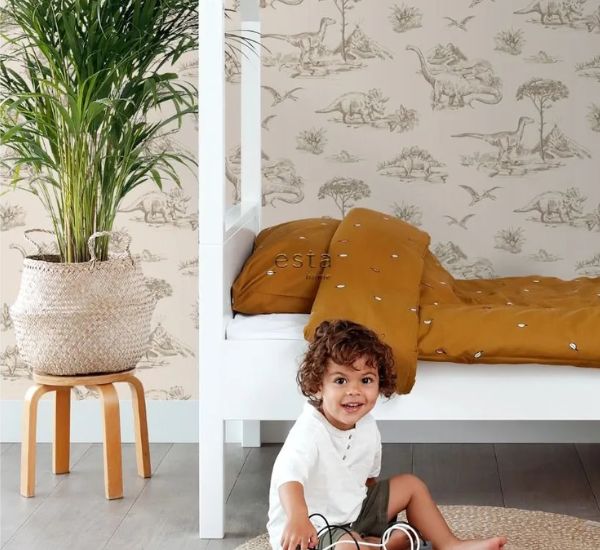 Esta To The Moon And Back 139557 dinosaurus tapetti beige